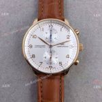 IWC Schaffhausen White Face Rose Gold Case Brown Leather Swiss 7750 Watch